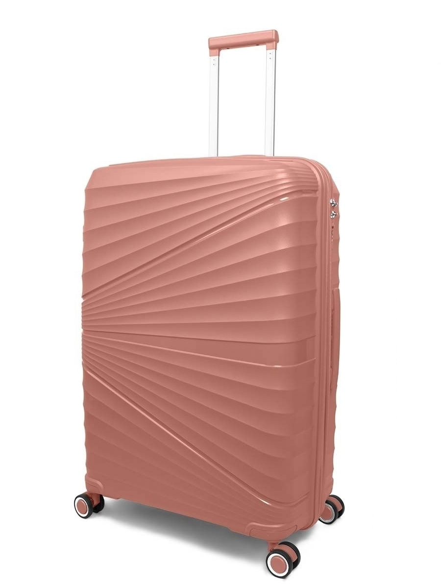 Чемодан на колесах дорожный средний багаж для путешествий женский m Тевин размер М 64 см 62 л легкий 3.2 кг прочный полипропилен Розовый нежный лучи