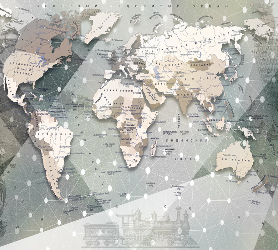 Моющиеся виниловые фотообои GrandPiK Карта мира. Страны. Океаны. Острова 300х270 см
