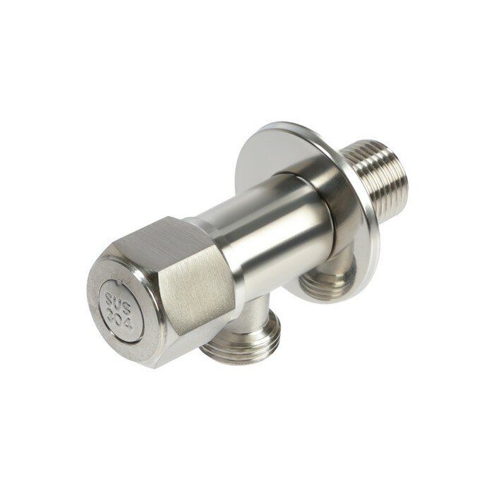 фото Кран угловой ZEIN engr, 1/2" х 1/2", кран-букса латунь/керамика, нерж. сталь, сатин