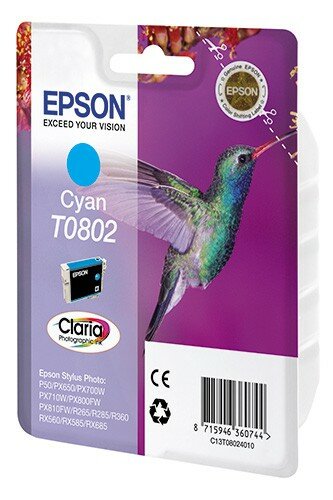 Картридж струйный Epson T0802 C13T08024011 голубой (7.4мл) для Epson P50/PX660