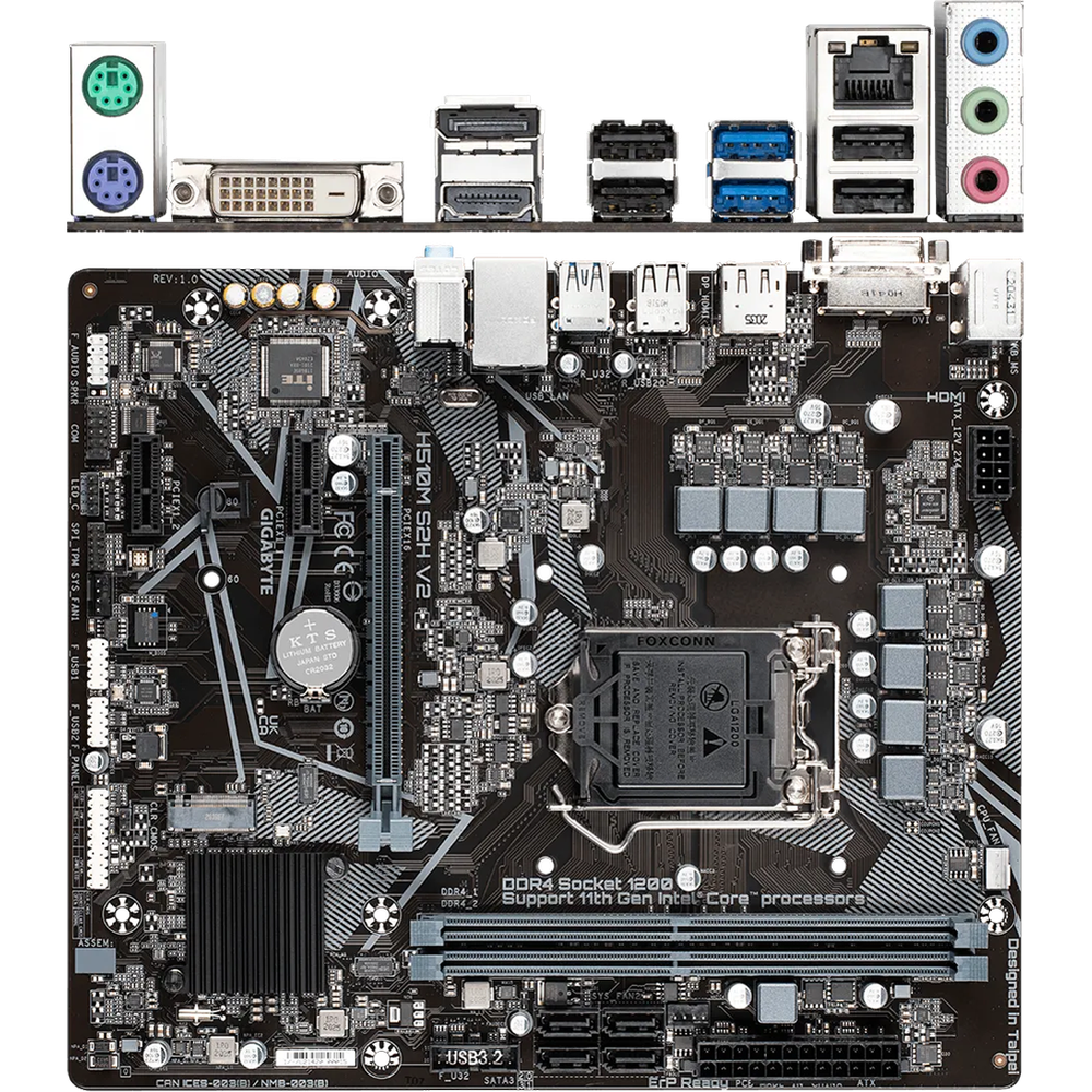 Материнская плата Gigabyte H510M S2H V2 H510 Socket-1200 2xDDR4, 4xSATA3, 1xM.2, 1xPCI-E16x, 2xUSB3.2, DVI-D, DP, HDMI, Glan, mATX