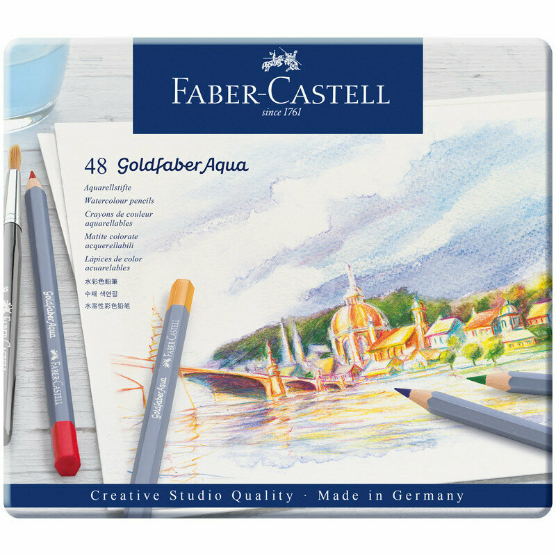 Карандаши акварельные художественные Faber-Castell "Goldfaber Aqua", 48цв., метал. коробка, 285899