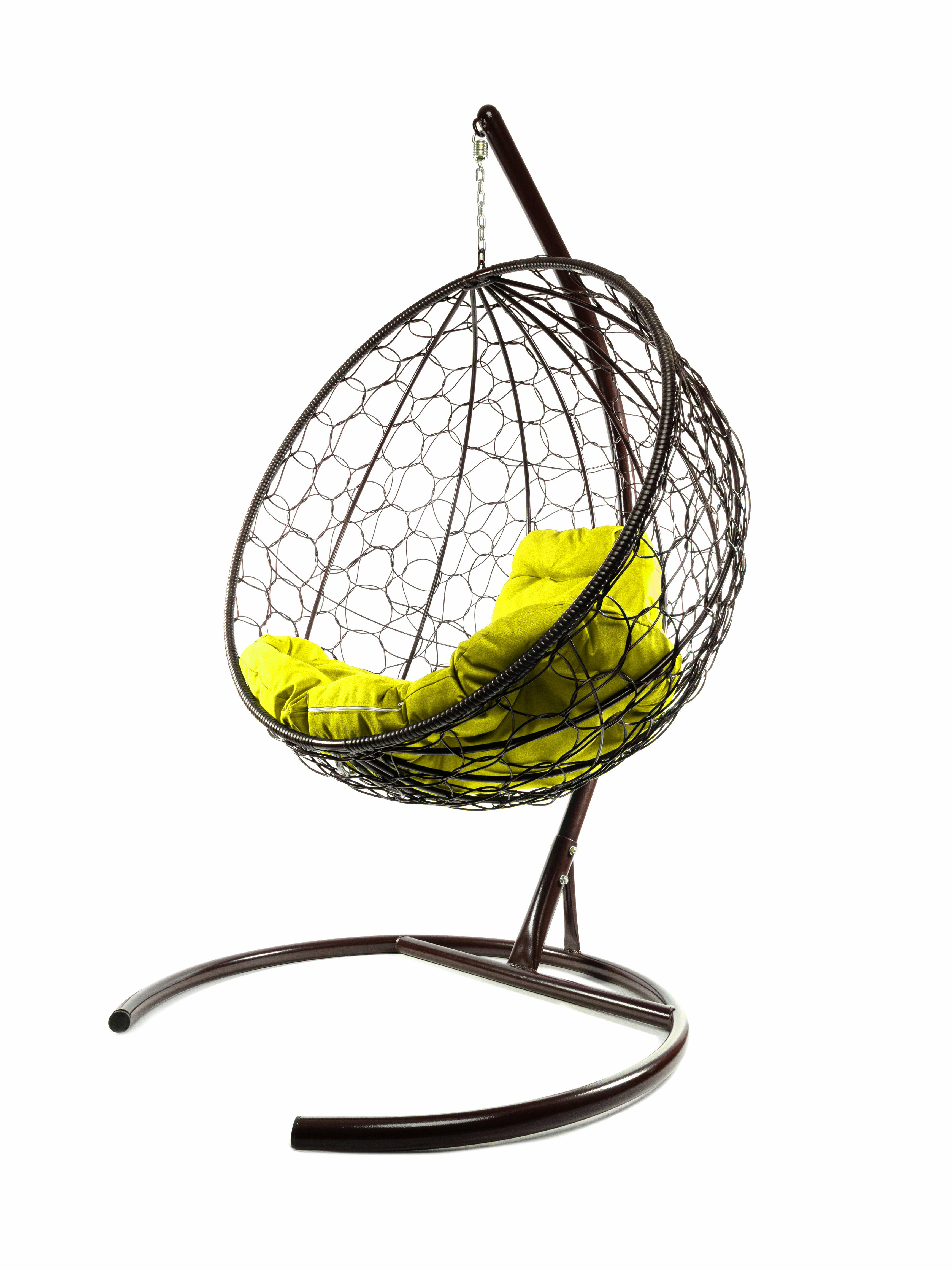 Подвесное кресло ротанг коричневое, желтая подушка - фотография № 4