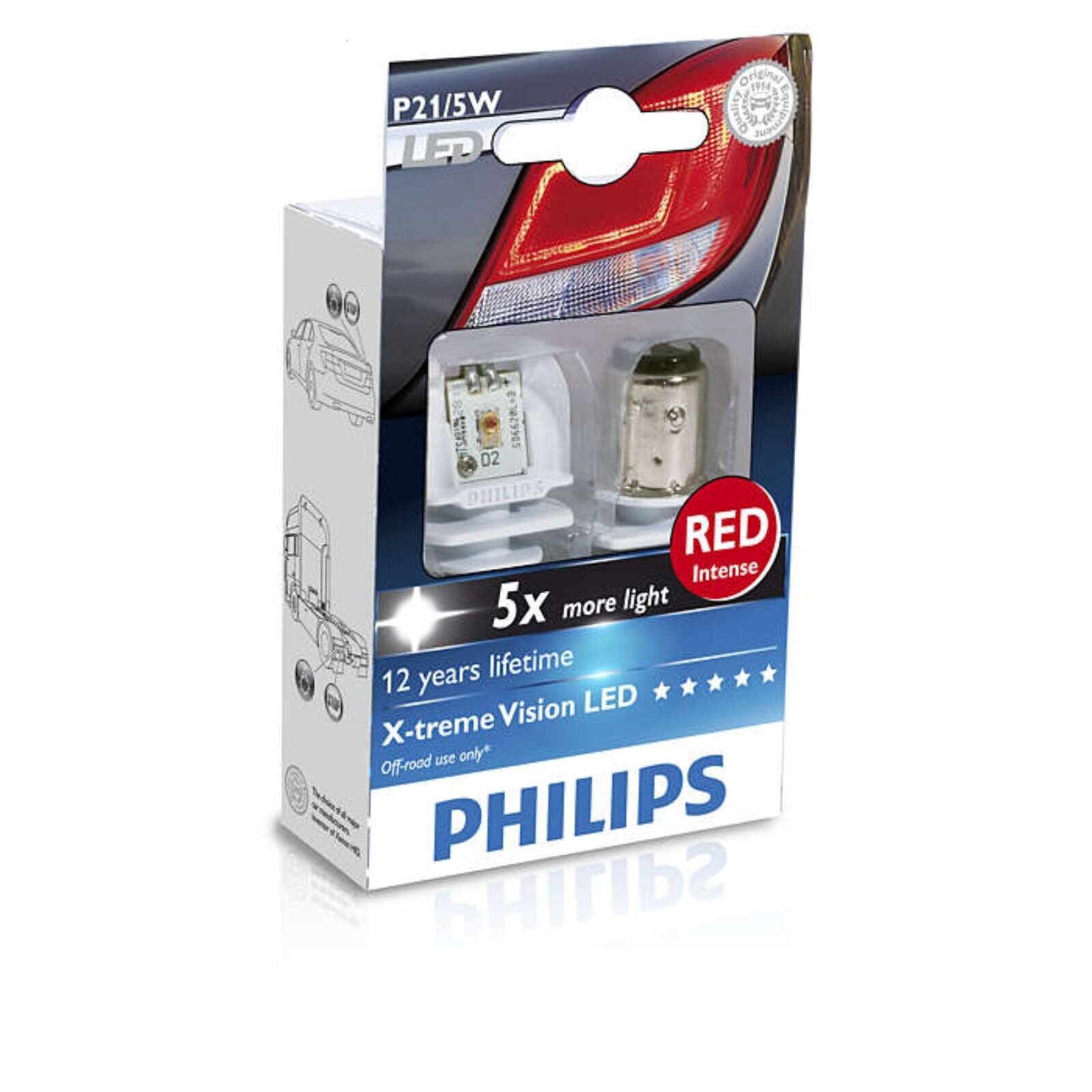 Лампа P21W LED 12898 R 12/24V (цвет - красный) PHILIPS-12898
