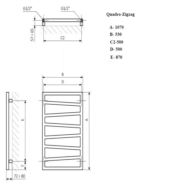 Quadro Zigzag VIP 60x50 (см) полотенцесушитель водяной QZ3-65 Черный - фотография № 6