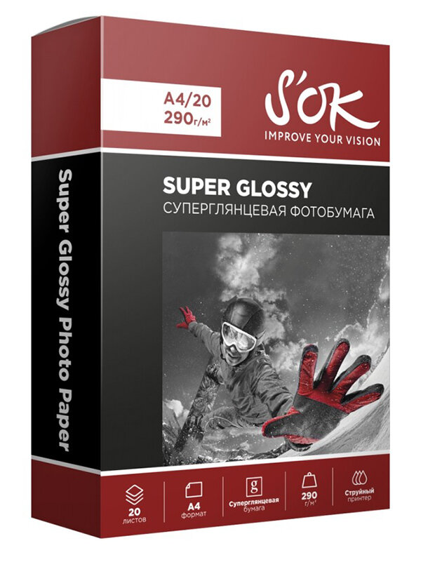Фотобумага Sok RC Super Glossy A4 290g/m2 20 листов SA4290020HG
