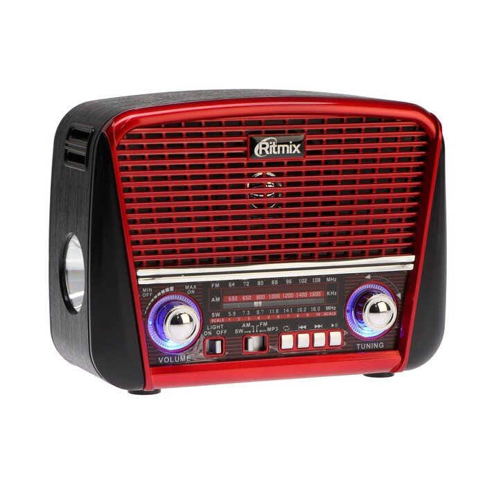 Радиоприёмники RITMIX Радиоприемник Ritmix RPR-050 RED, функция MP3-плеера, фонарь, красный