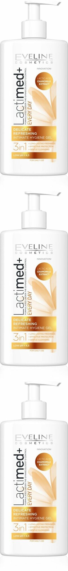 Eveline Cosmetics Гель для интимной гигиены lactimed+, мягкий, освежающий, молочная кислота + экстракт ромашки, 250 мл, 3 шт.