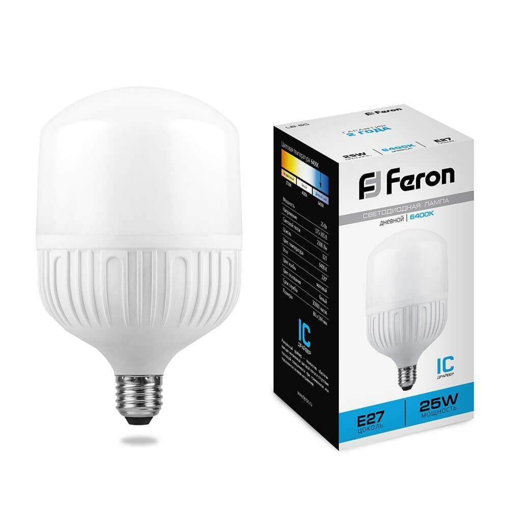 Feron Лампа светодиодная Feron E27 25W 6400K Цилиндр Матовая LB-65 25887