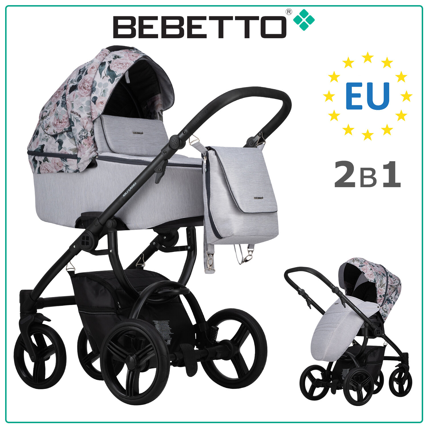 Детская коляска 2 в 1 Bebetto Murano TEX 01_CZM