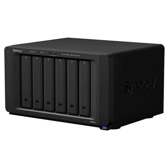 Synology DS1621+ QC2,2GhzCPU 4GbDDR4 upto32 RAID0,1,10,5,6 upto 6hot plug HDD SATA 3,5' or 2,5' upto16 with 2xDX517 +2 M.2 slots 2280 3xUSB3.2 4GigE +1Expslot iSCSI 2xIPcam upto40 1xPS