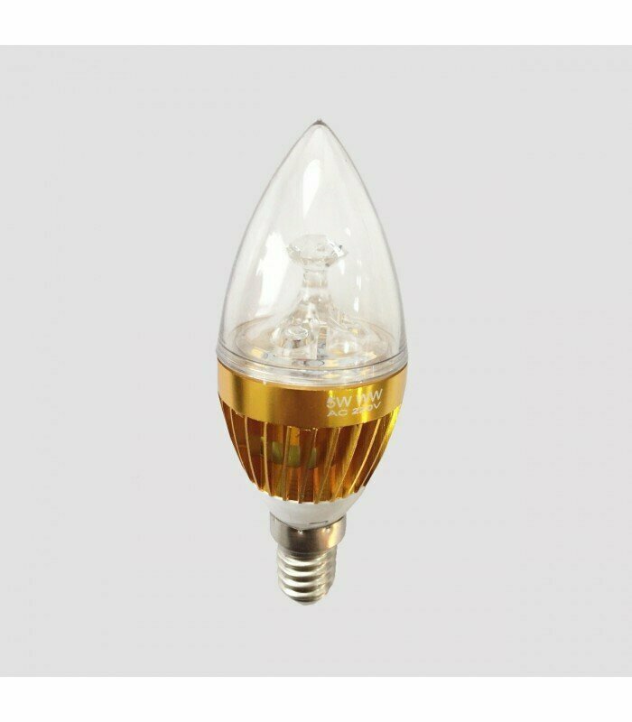 Лампа (LED) свеча прямая, E14, 5Вт. Цвет дневной белый, прозрачная. Комплект 10 штук