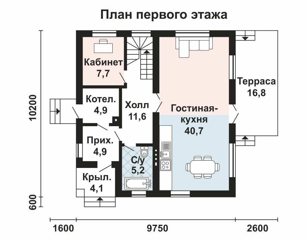 (151м2, 10х10м) Готовый проект двухэтажного дома из газобетона с котельной и террасой - AS-2036 - фотография № 3