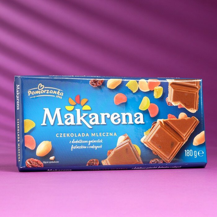 Шоколад молочный Makarena с мармеладом, арахисом, изюмом, апельсином, вишней, яблоком, 180 г 9050505 - фотография № 1