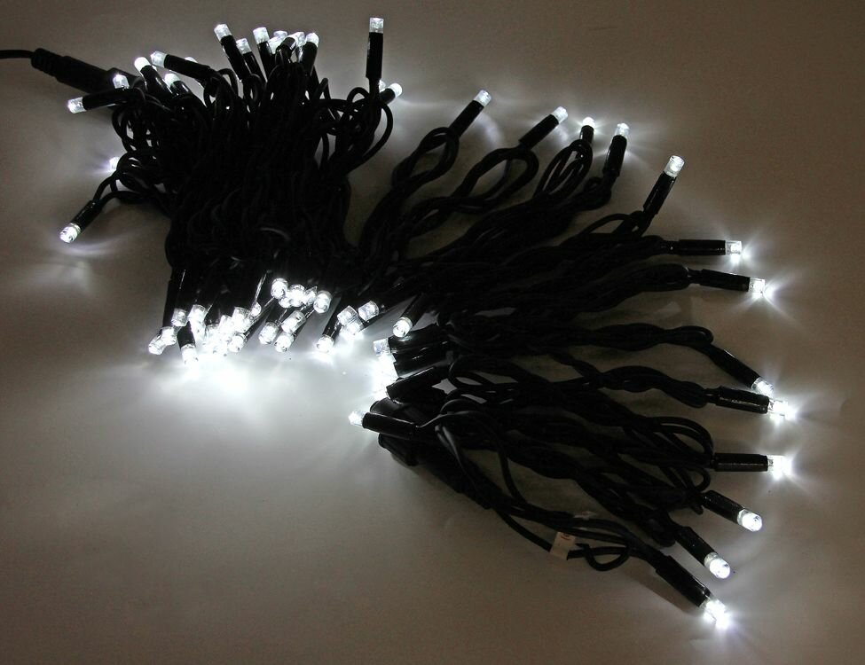Уличная гирлянда Laitcom Legoled 100 белых LED ламп 10 м, мерцание, черный каучук, соединяемая, IP44, BEAUTY LED LL100BL-1-2W