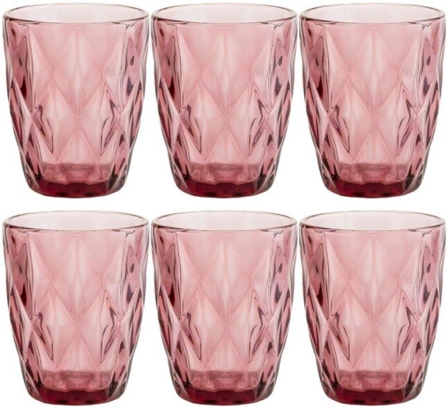 фото Набор стаканов Lefard / Лефард MUZA COLOR Ромбо с рифленым рисунком, стекло розовое 240мл, в упаковке 6шт.