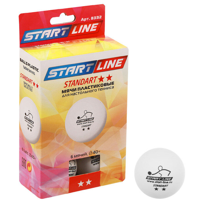 Start Line Мяч теннисный STANDART, 2 звезды, 6 шт., белые