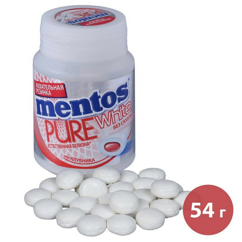 Жевательная резинка Mentos Pure White Клубника, 54г, 6 шт.