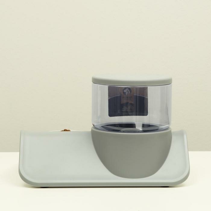 Пижон Комплекс для кормления с автопоилкой и съёмной миской, бело-серый - фотография № 3