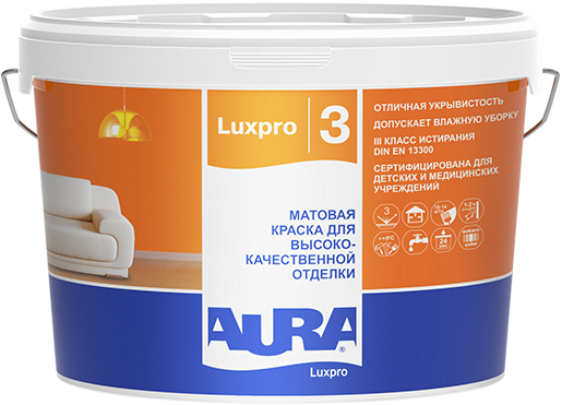 Краска для Стен и Потолков Aura Luxpro 3 2.5л Латексная, Матовая для Высококачественной Отделки / Аура.