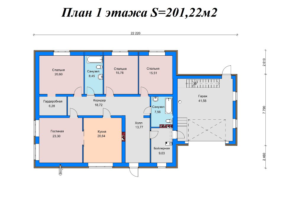 Проект жилого дома SD-proekt 11-0026 (201,2 м2, 22,22*12,86 м, газобетонный блок 400 мм, облицовочный кирпич) - фотография № 5