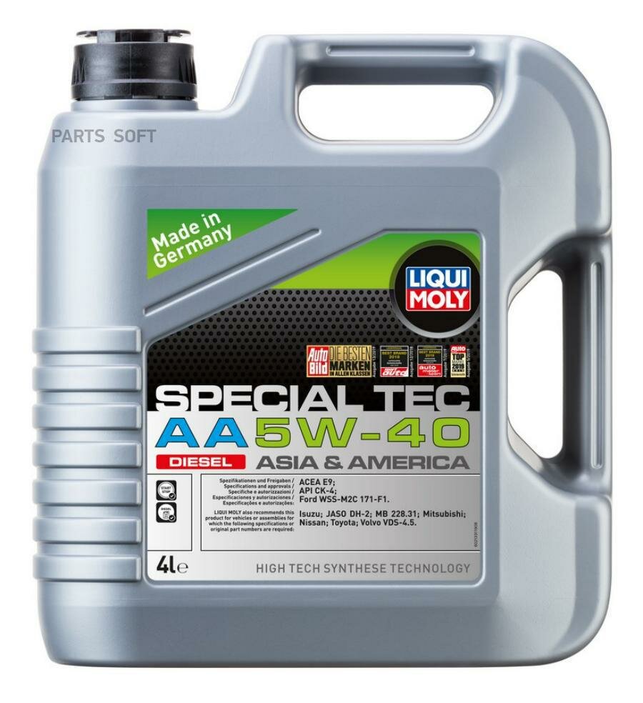 LIQUI MOLY 21331 LiquiMoly 5W40 Special Tec AA Diesel (4L)_масло мотор.! синт.\ ACEA E9, API CK-4, DH-2, VDS-4.5