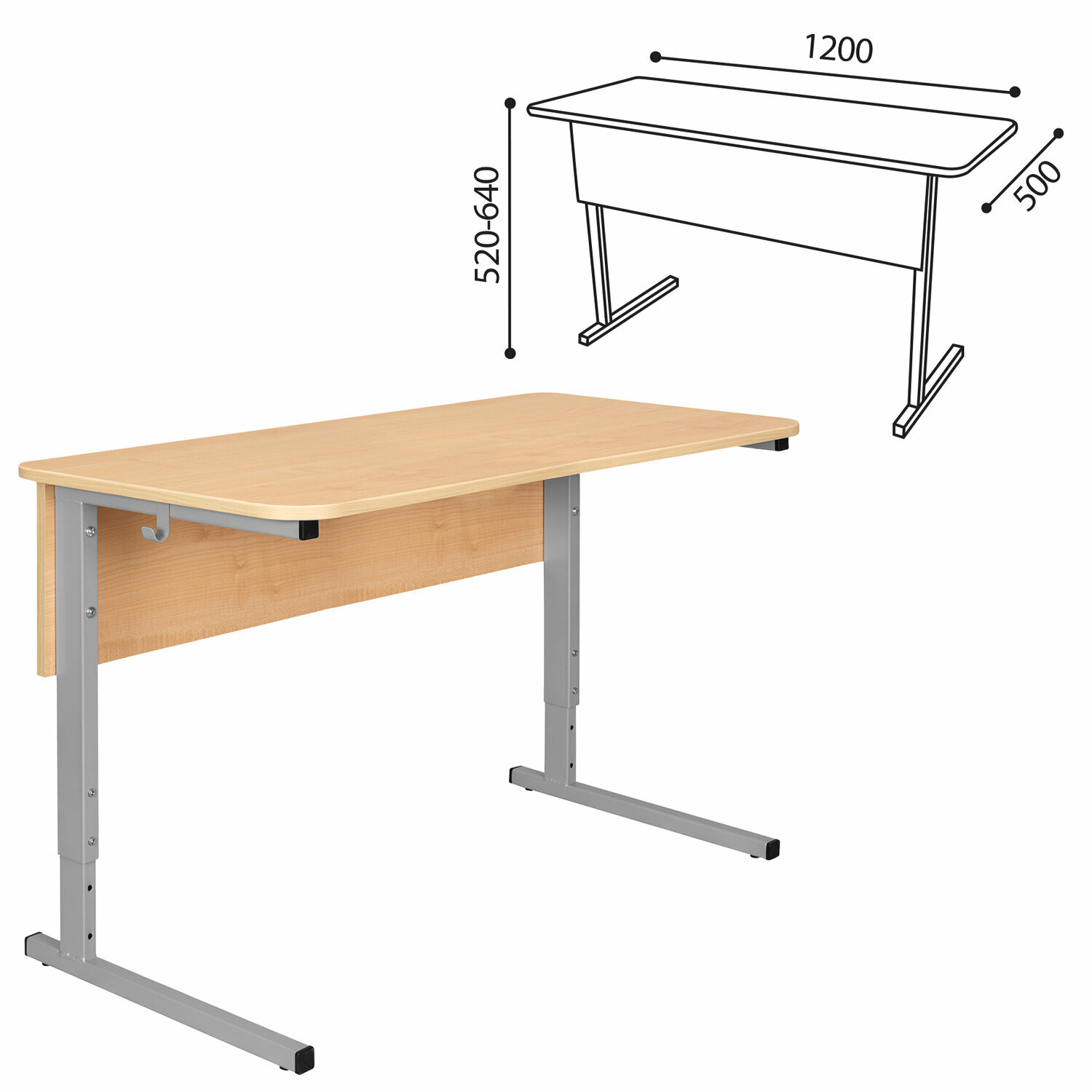 Стол-парта 2-местный регулируемый СУТ.55, 1200х500х520-640 мм, рост 2-4, серый каркас, ЛДСП клён - фотография № 2