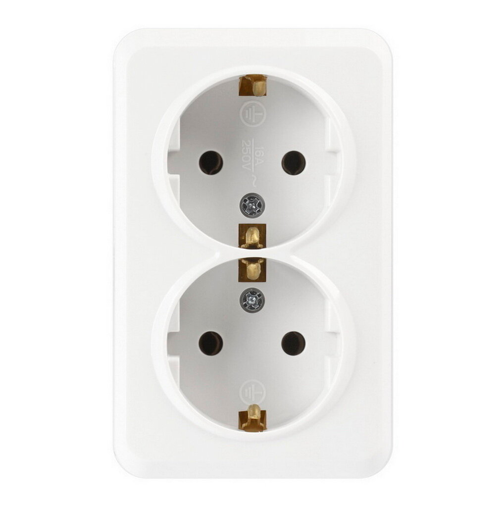 фото Розетка 2-местная 16А с заземлением белая, керамика "Юпитер", SmartBuy