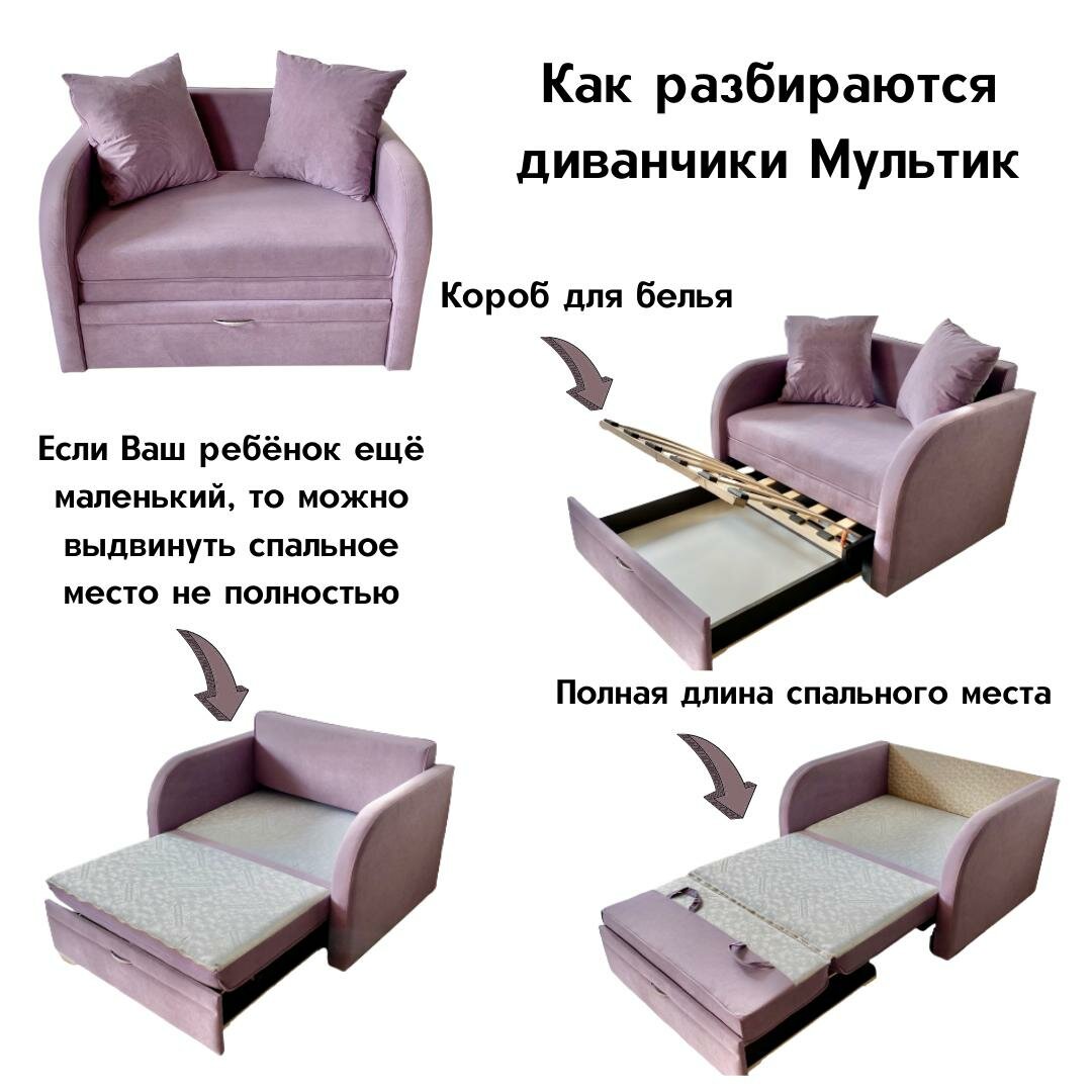 Bed-Mobile компактный диван Мультик арт. 10151 большой В74*Ш135*Г80см - фотография № 2