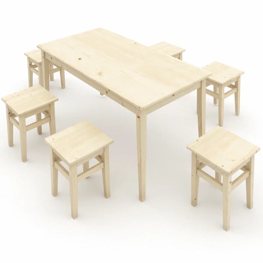 Комплект обеденной мебели из дерева (стол 1,5м + 6 табуретов) - фотография № 2