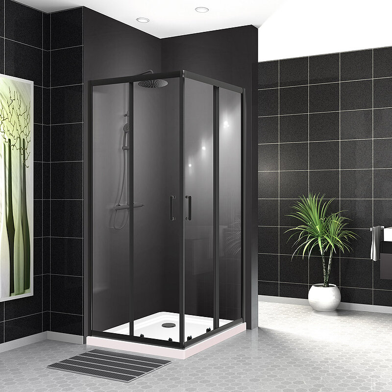 Душевой уголок BelBagno UNO-195-A-2-90-C-NERO 90x90, профиль черный, стекло прозрачное