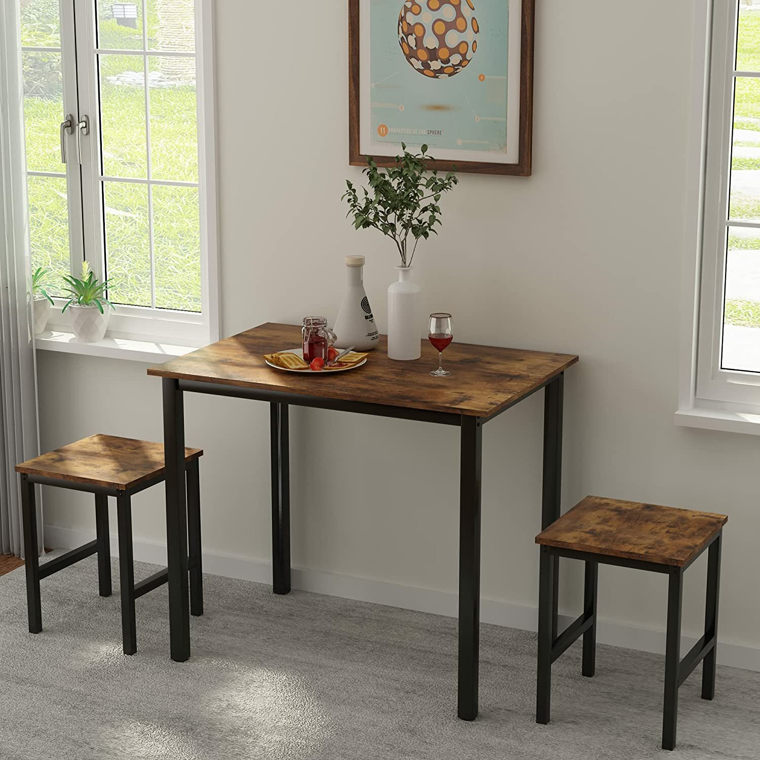 Комплект обеденной мебели из 3-х предметов в стиле Лофт (1 стол /2 стула) - фотография № 1