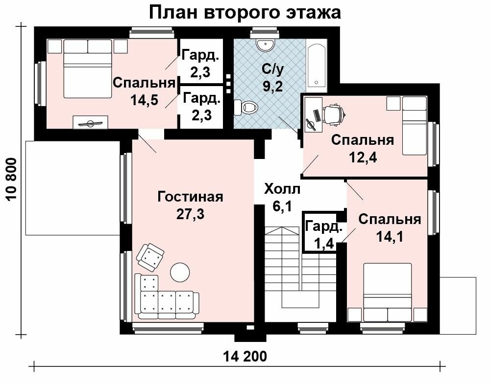 (194м2, 14х11м) Готовый проект двухэтажного дома из газобетона с котельной и гардеробной - AS-2332 - фотография № 4