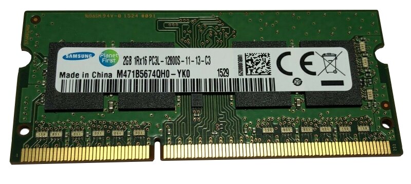Оперативная память Samsung 2 ГБ DDR3L 1600 МГц SODIMM CL11 M471B5674QH0-YK0