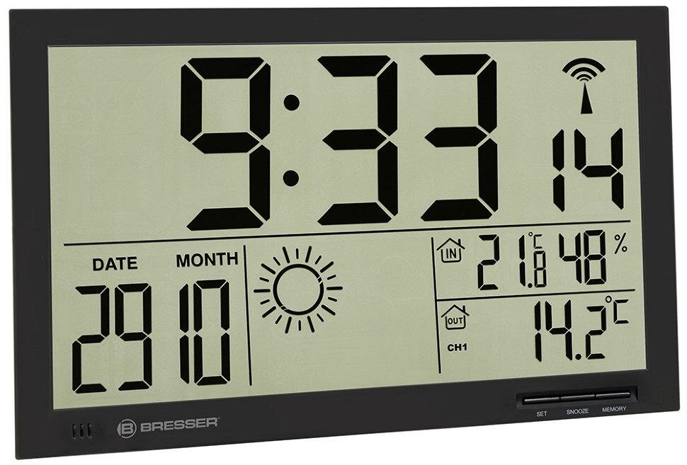 Метеостанция (настенные часы) Bresser MyTime Jumbo LCD, черная - фотография № 1