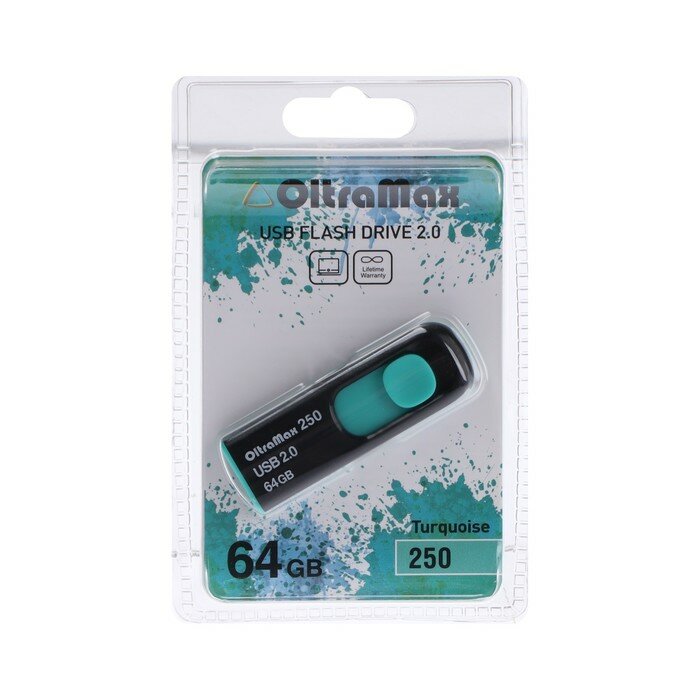 Флешки Без бренда Флешка OltraMax 250, 64 Гб, USB2.0, чт до 15 Мб/с, зап до 8 Мб/с, бирюзовая