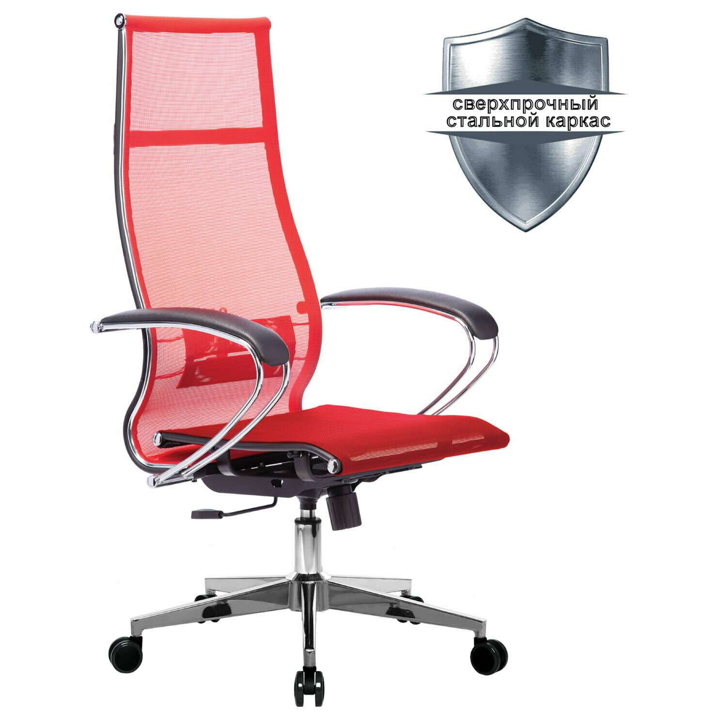 Кресло офисное метта «К-7» хром, прочная сетка, сиденье и спинка регулируемые, красное