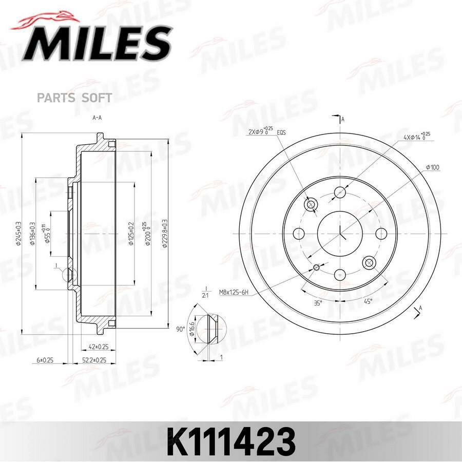 MILES K111423 Барабан тормозной MAZDA 323 98-04 (TRW DB4279) K111423