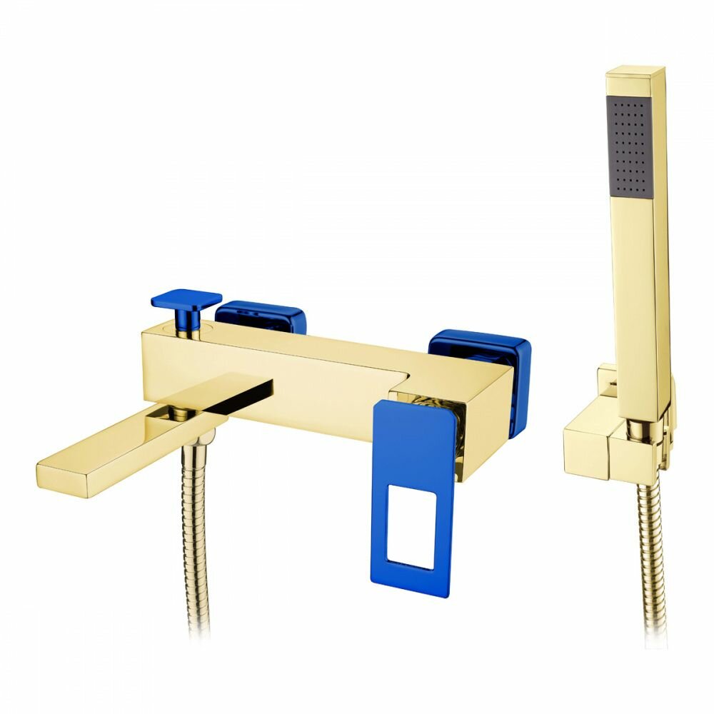 Смеситель Boheme Q 143-GUV для ванны с душем, золото, синий