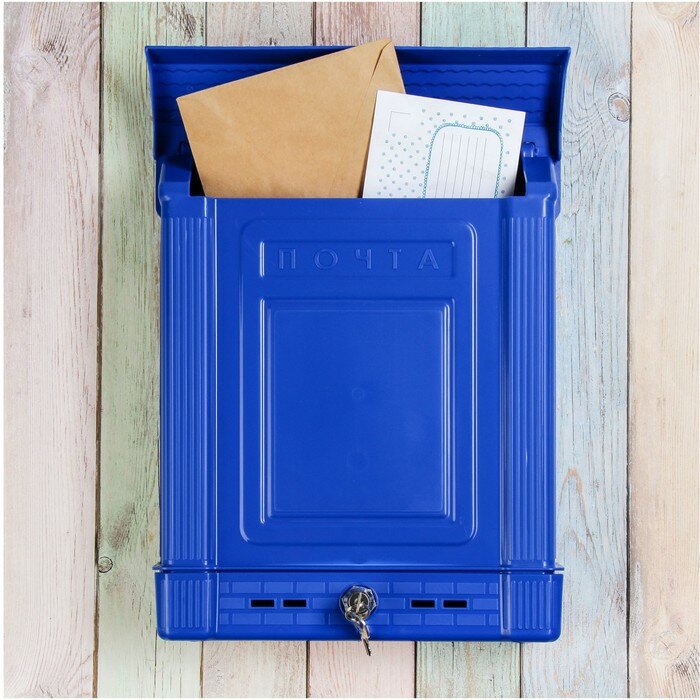Ящик почтовый, пластиковый, «Декор», с замком, синий - фотография № 1