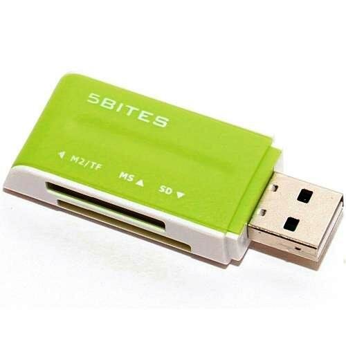 Картридер 5Bites RE2-102GR usb 2.0 SD, MMC, TF-microSD, MS, MS2 - зелёный