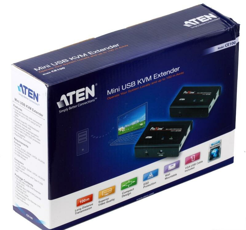 Удлинитель, SVGA+KBD+MOUSE USB ATEN, 100 метр., HD-DB15+USB A-тип/USB B-тип, Female, c KVM-шнуром USB, Б.П. 220> 5V, (макс.разрешение 1920х1200 60H — фото 4