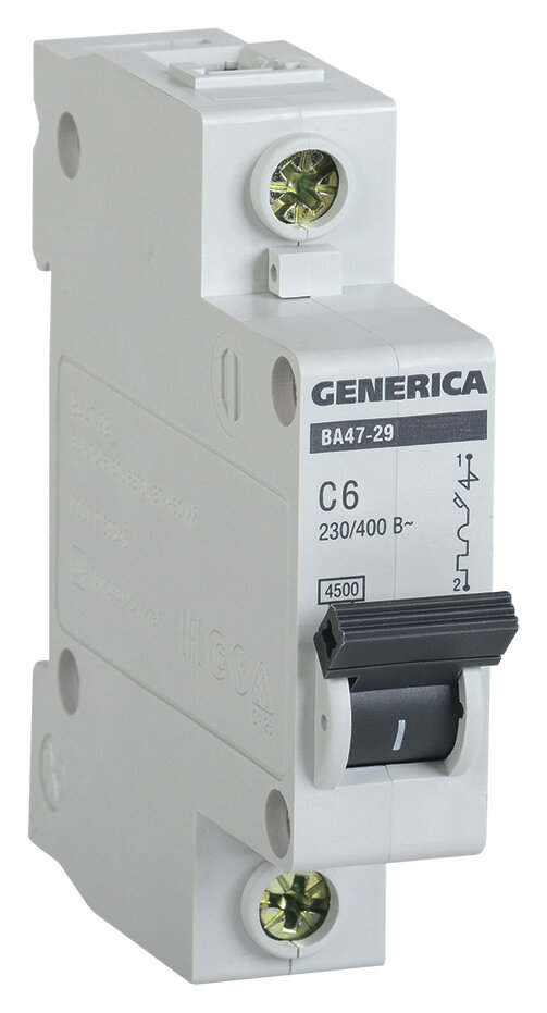 Выключатель автоматический IEK MVA25-1-006-C Generica 6A тип C 4.5kA 1П 230/400В 1мод серый (упак:1