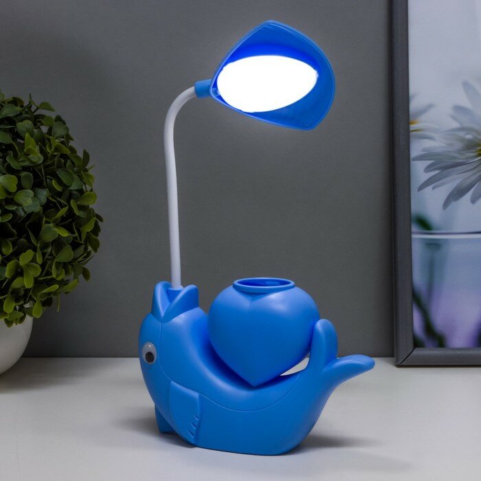 Настольная лампа "Дельфин" LED 3Вт USB АКБ синий 14,5х5х28 см - фотография № 4