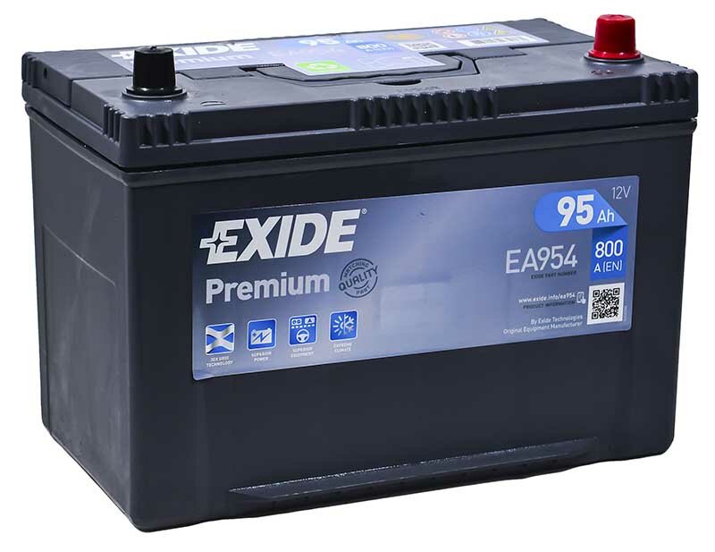 Аккумулятор автомобильный Exide Premium 95 А/ч 800 А обр. пол. EA954 Азия авто (306x173x225) с бортиком