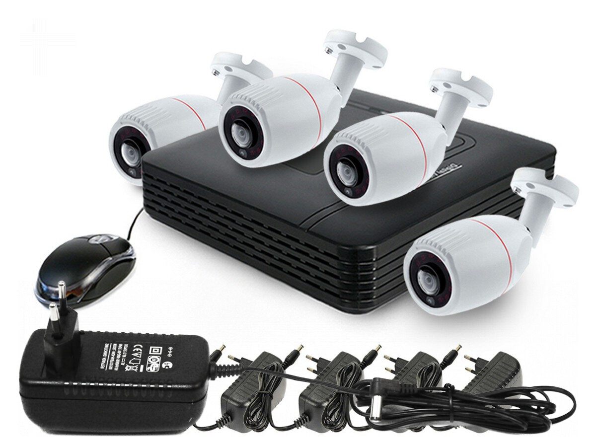 Комплект видеонаблюдения для улицы - 4 FullHD камеры (рыбий глаз): KDM 192-2 + SKY-2604-5M (O43771RP) - видеонаблюдение для дома