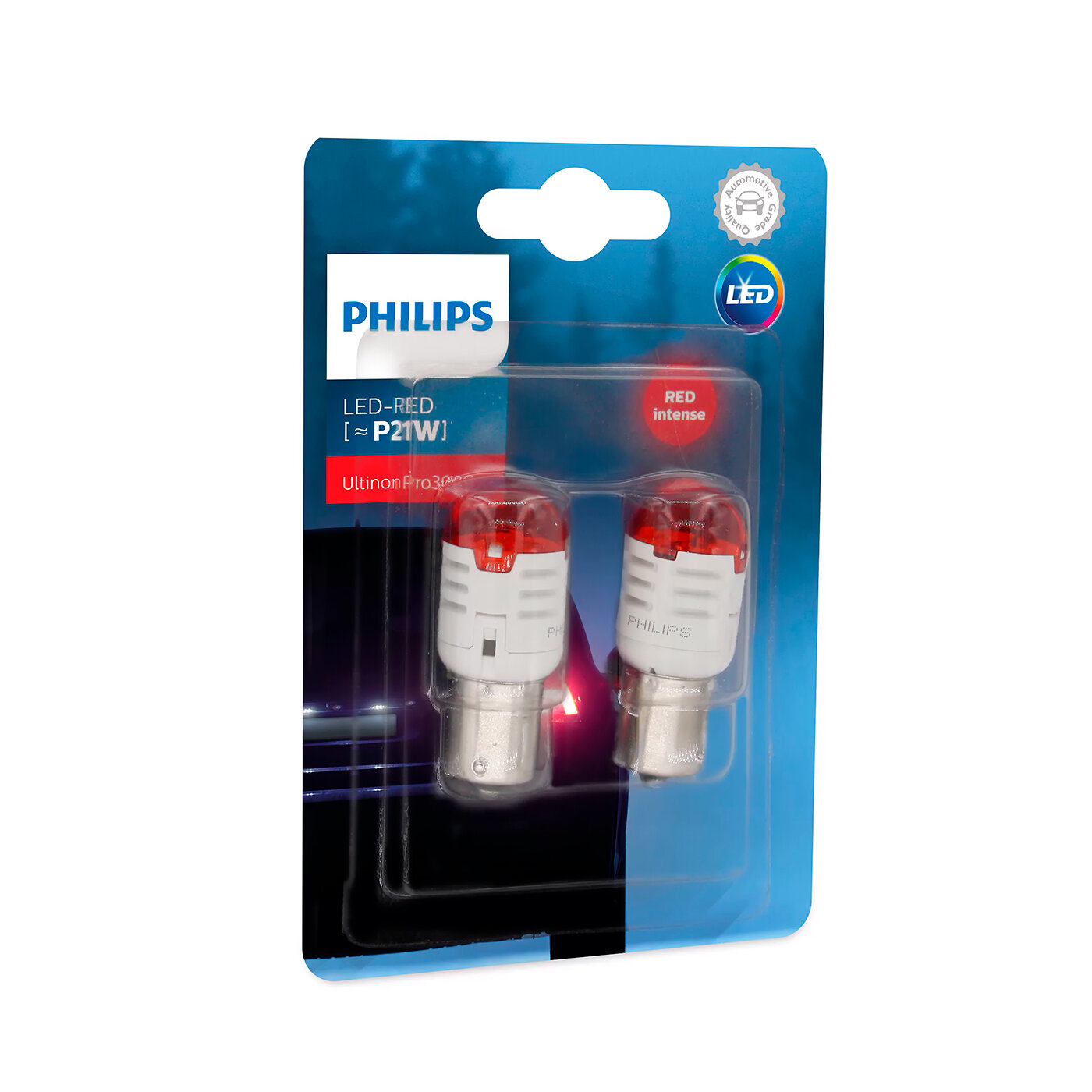 Лампа светодиодная Philips Ultinon Pro3000 SI P21W 12В 1,75 Вт BA15S красный, 2 шт. (блистер)