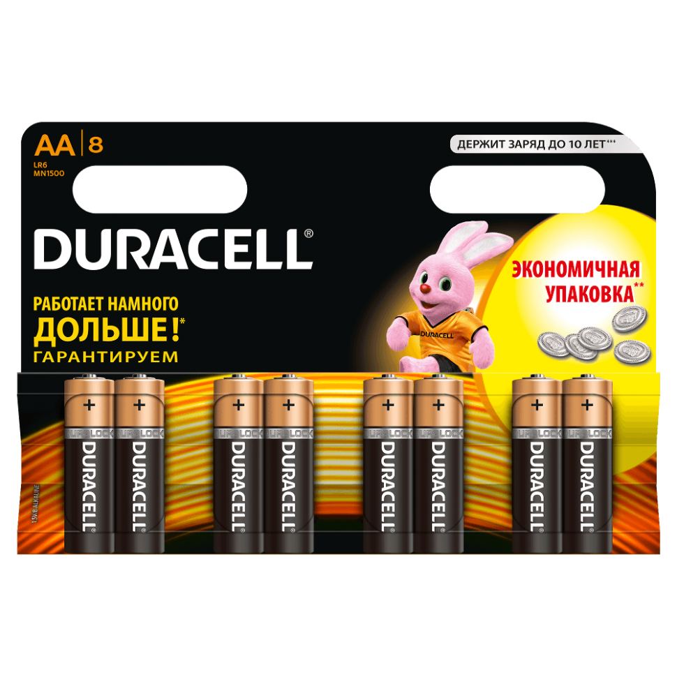 Батарейка DURACELL LR6 AA MN1500 BL8, 8 шт. в упаковке.