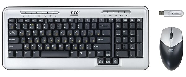 Клавиатура+мышь беспроводные BTC 5545URF Silver-Black, Cordless Optical, USB