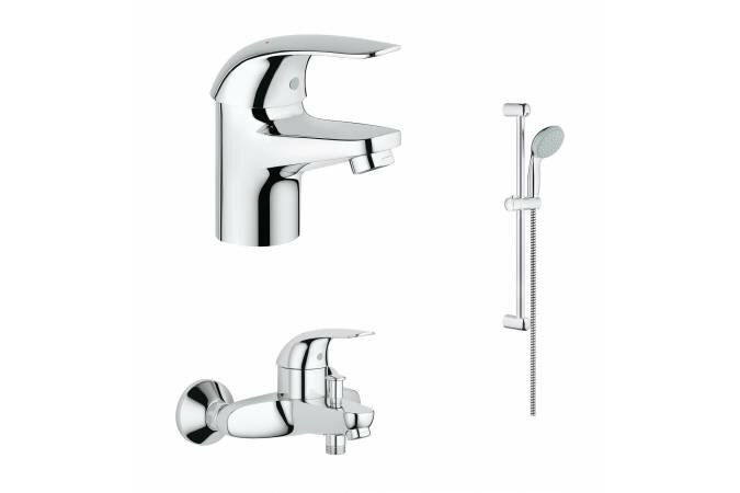 Набор смесителей GROHE Eueroeco с душевым гарнитуром, хром (124428)